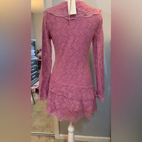 NWT LoveShackFancy Pink Lace Mini Dress - Picture 4 of 6